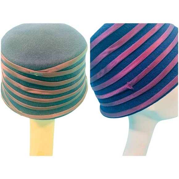 Vintage 1950s Bucket Hat Purple Stripe Floral Hat - Picture 10 of 10